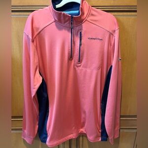 Vineyard Vines Men's Coral and Navy Quarter-Zip Jacket. Size: L